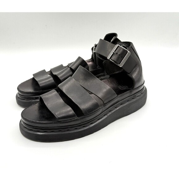 Dr Martens Clarissa Heavy Black Leather Sandals Size 7 US 5 UK 38 EU Doc Goth - Picture 1 of 6